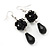 Jet Black Glass Beaded Drop Earrings In Silver Plating - 5.5cm Length - view 2