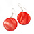 Brick Red Shell 'Coin' Drop Earrings In Silver Finish - 4cm Length - view 2
