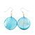 Light Blue Shell 'Coin' Drop Earrings In Silver Finish - 4cm Length