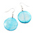 Light Blue Shell 'Coin' Drop Earrings In Silver Finish - 4cm Length - view 3