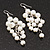 White Faux Pearl Cluster Drop Earrings In Silver Finish - 7cm Length - view 2