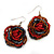 Red/Orange/Hematite Glass Bead Dimensional 'Rose' Drop Earrings In Silver Finish - 4.5cm Drop - view 6