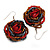 Red/Orange/Hematite Glass Bead Dimensional 'Rose' Drop Earrings In Silver Finish - 4.5cm Drop - view 4