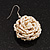 Antique White Glass Bead Dimensional 'Rose' Drop Earrings In Silver Finish - 4.5cm Drop - view 7