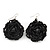 Black Glass Bead Dimensional 'Rose' Drop Earrings In Silver Finish - 4.5cm Drop - view 4