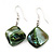 Green Shell Bead Drop Earrings (Silver Tone) - 4cm Length