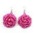 Pink Glass Bead Dimensional 'Rose' Drop Earrings In Silver Finish - 4.5cm Drop - view 4