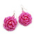Pink Glass Bead Dimensional 'Rose' Drop Earrings In Silver Finish - 4.5cm Drop - view 8