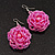 Pink Glass Bead Dimensional 'Rose' Drop Earrings In Silver Finish - 4.5cm Drop
