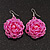 Pink Glass Bead Dimensional 'Rose' Drop Earrings In Silver Finish - 4.5cm Drop - view 2