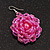 Pink Glass Bead Dimensional 'Rose' Drop Earrings In Silver Finish - 4.5cm Drop - view 3
