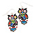Funky Multicoloured Enamel Owl Drop Earrings In Silver Tone Metal - 4cm Length - view 3