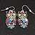 Funky Multicoloured Enamel Owl Drop Earrings In Silver Tone Metal - 4cm Length - view 2