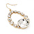 Bridal Clear Glass Open Teardrop Gold Tone Earrings - 4cm Drop - view 5