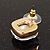 Square Clear Glass Stud Earrings In Gold Finish - 15mm In Diameter - view 5