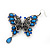 Long Burn Silver Blue Acrylic Bead 'Butterfly' Drop Earrings - 10cm Length - view 4