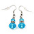 Small Light Blue Glass Bead Drop Earrings In Silver Plating - 3.5cm Length