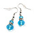 Small Light Blue Glass Bead Drop Earrings In Silver Plating - 3.5cm Length - view 2