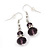 Small Purple Glass Bead Drop Earrings In Silver Plating - 3.5cm Length - view 2