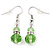Small Light Green Glass Bead Drop Earrings In Silver Plating - 3.5cm Length