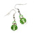 Small Light Green Glass Bead Drop Earrings In Silver Plating - 3.5cm Length - view 2