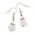 Small Transparent White Glass Bead Drop Earrings In Silver Plating - 3.5cm Length - view 2