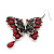 Long Burn Silver Red Acrylic Bead 'Butterfly' Drop Earrings - 10cm Length - view 3