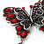 Long Burn Silver Red Acrylic Bead 'Butterfly' Drop Earrings - 10cm Length - view 4