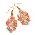 Pink Enamel Clear Crystal Floral Drop Earrings In Gold Plating - 5cm Length - view 2