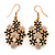 Black Enamel Clear Crystal Floral Drop Earrings In Gold Plating - 5cm Length