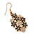 Black Enamel Clear Crystal Floral Drop Earrings In Gold Plating - 5cm Length - view 3