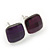 Deep Purple Square Glass Stud Earrings In Silver Plating - 10mm Diameter - view 2