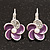 Small Purple Enamel Diamante 'Flower' Drop Earrings In Silver Finish - 2.5cm Length - view 2