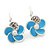 Small Light Blue Enamel Diamante 'Flower' Drop Earrings In Silver Finish - 2.5cm Length - view 5