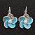 Small Light Blue Enamel Diamante 'Flower' Drop Earrings In Silver Finish - 2.5cm Length