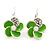 Small Lime Green Enamel Diamante 'Flower' Drop Earrings In Silver Finish - 2.5cm Length - view 3