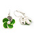 Small Lime Green Enamel Diamante 'Flower' Drop Earrings In Silver Finish - 2.5cm Length - view 5