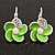 Small Lime Green Enamel Diamante 'Flower' Drop Earrings In Silver Finish - 2.5cm Length