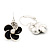 Small Black Enamel Diamante 'Flower' Drop Earrings In Silver Finish - 2.5cm Length - view 5