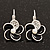 Small Black Enamel Diamante 'Flower' Drop Earrings In Silver Finish - 2.5cm Length - view 2