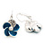 Small Blue Enamel Diamante 'Flower' Drop Earrings In Silver Finish - 2.5cm Length - view 2