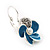 Small Blue Enamel Diamante 'Flower' Drop Earrings In Silver Finish - 2.5cm Length - view 3