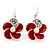 Small Red Enamel Diamante 'Flower' Drop Earrings In Silver Finish - 2.5cm Length - view 3