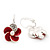 Small Red Enamel Diamante 'Flower' Drop Earrings In Silver Finish - 2.5cm Length - view 4