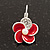 Small Red Enamel Diamante 'Flower' Drop Earrings In Silver Finish - 2.5cm Length - view 2