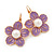 Lilac Enamel Faux Pearl 'Daisy' Drop Earrings In Gold Plating - 4cm Diameter - view 3