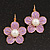 Lilac Enamel Faux Pearl 'Daisy' Drop Earrings In Gold Plating - 4cm Diameter - view 2