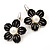 Black Enamel Faux Pearl 'Daisy' Drop Earrings In Silver Plating - 4cm Diameter - view 3