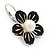 Black Enamel Faux Pearl 'Daisy' Drop Earrings In Silver Plating - 4cm Diameter - view 5