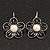 Black Enamel Faux Pearl 'Daisy' Drop Earrings In Silver Plating - 4cm Diameter - view 2
